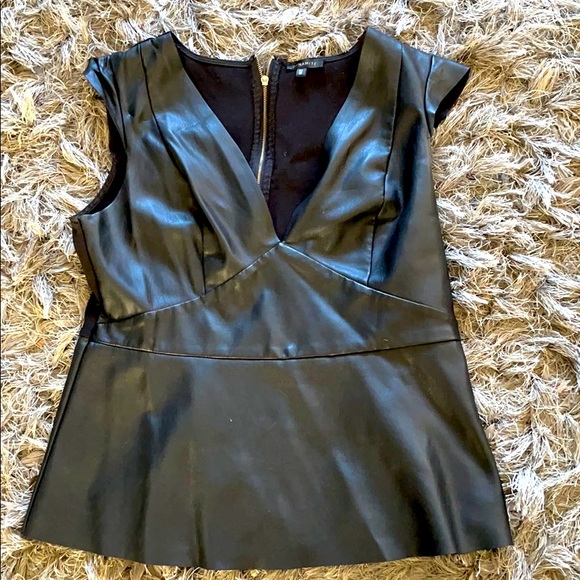 Dynamite Tops - Cap sleeve faux leather peplum top